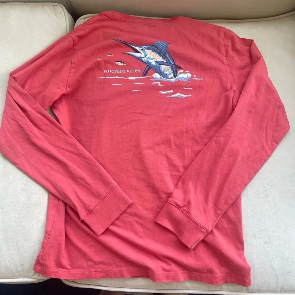 Vineyard Vines boys t-shirt, size large, red with swordfish